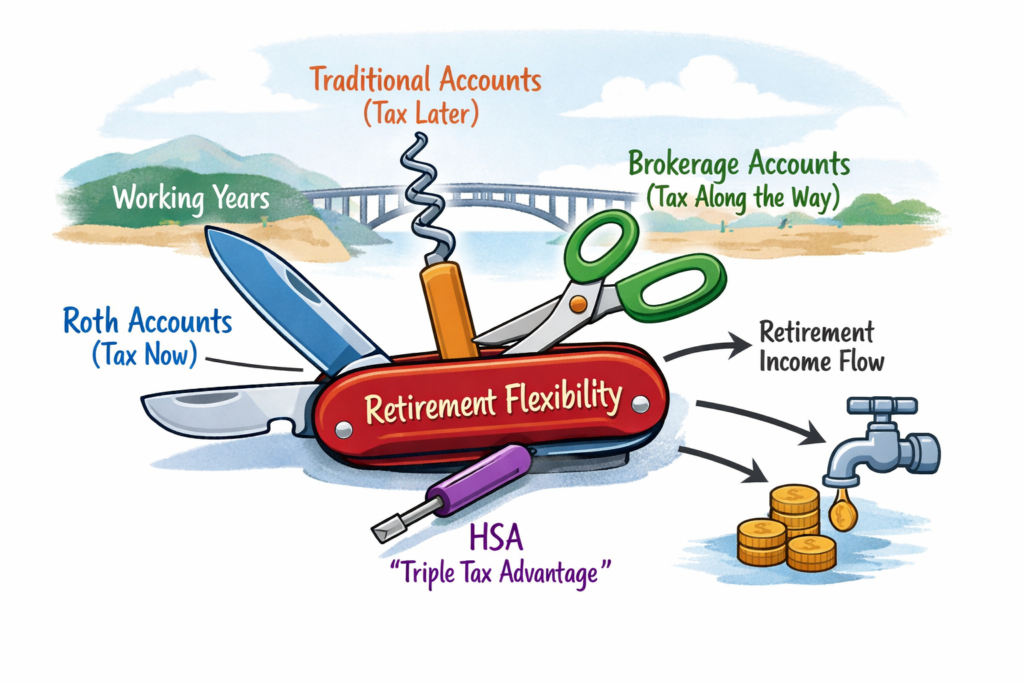 Tax Diversification Image showing different types of accounts.